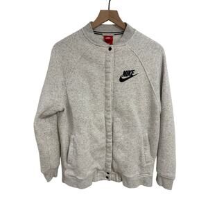 Nike Gray Raglan Sleeve Snap Front Sweatshirt Jacket Womens L